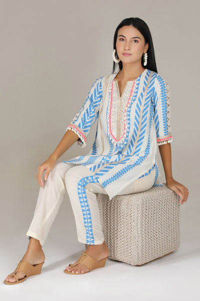 Aneehka Blue Tribara straight Kurta With Pants indian designer wear online shopping melange singapore