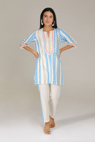 Aneehka Blue Tribara straight Kurta With Pants indian designer wear online shopping melange singapore
