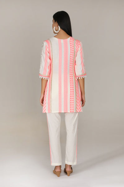 Aneehka Pink Tribara straight Kurta With Pants indian designer wear online shopping melange singapore