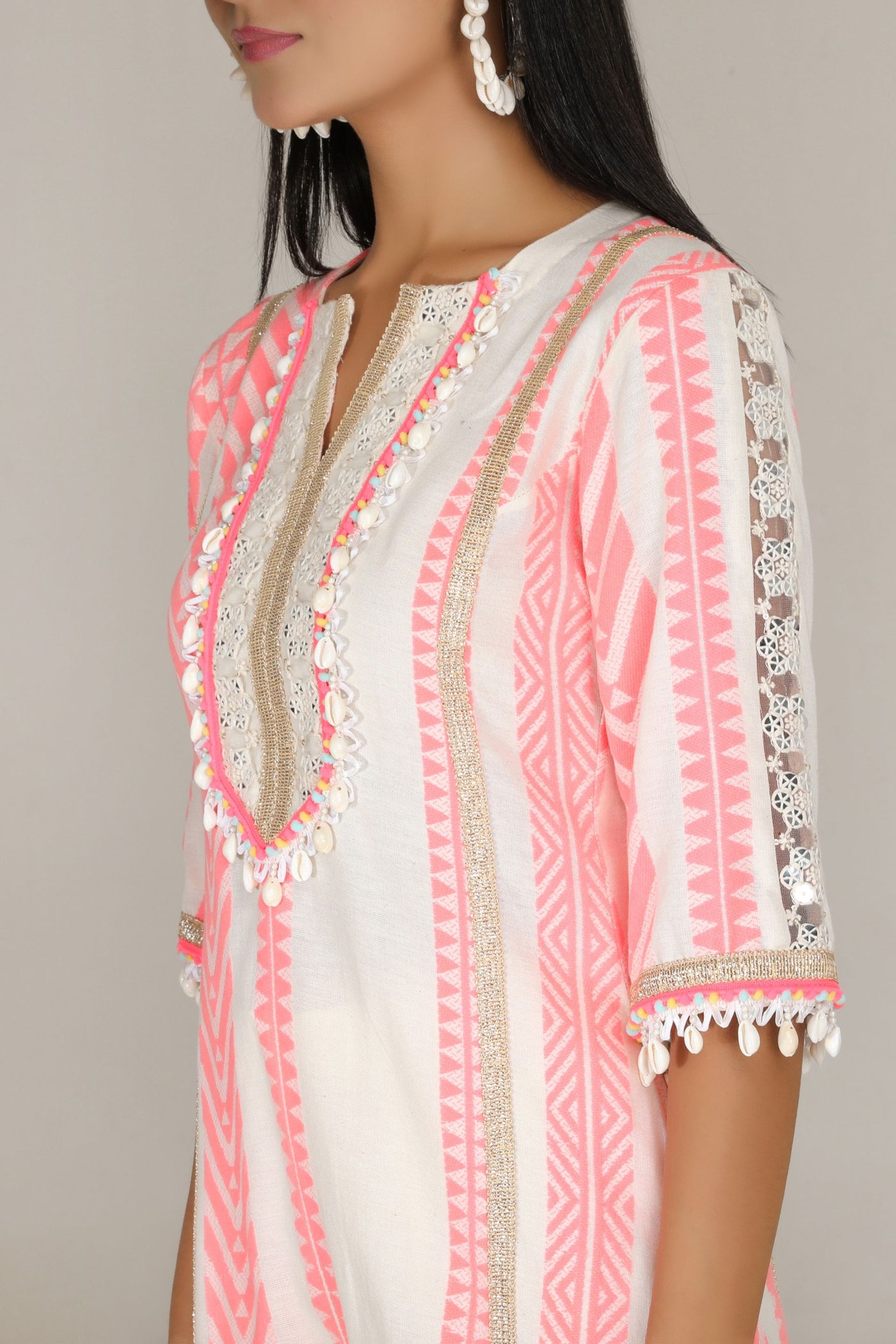 Aneehka Pink Tribara straight Kurta With Pants indian designer wear online shopping melange singapore