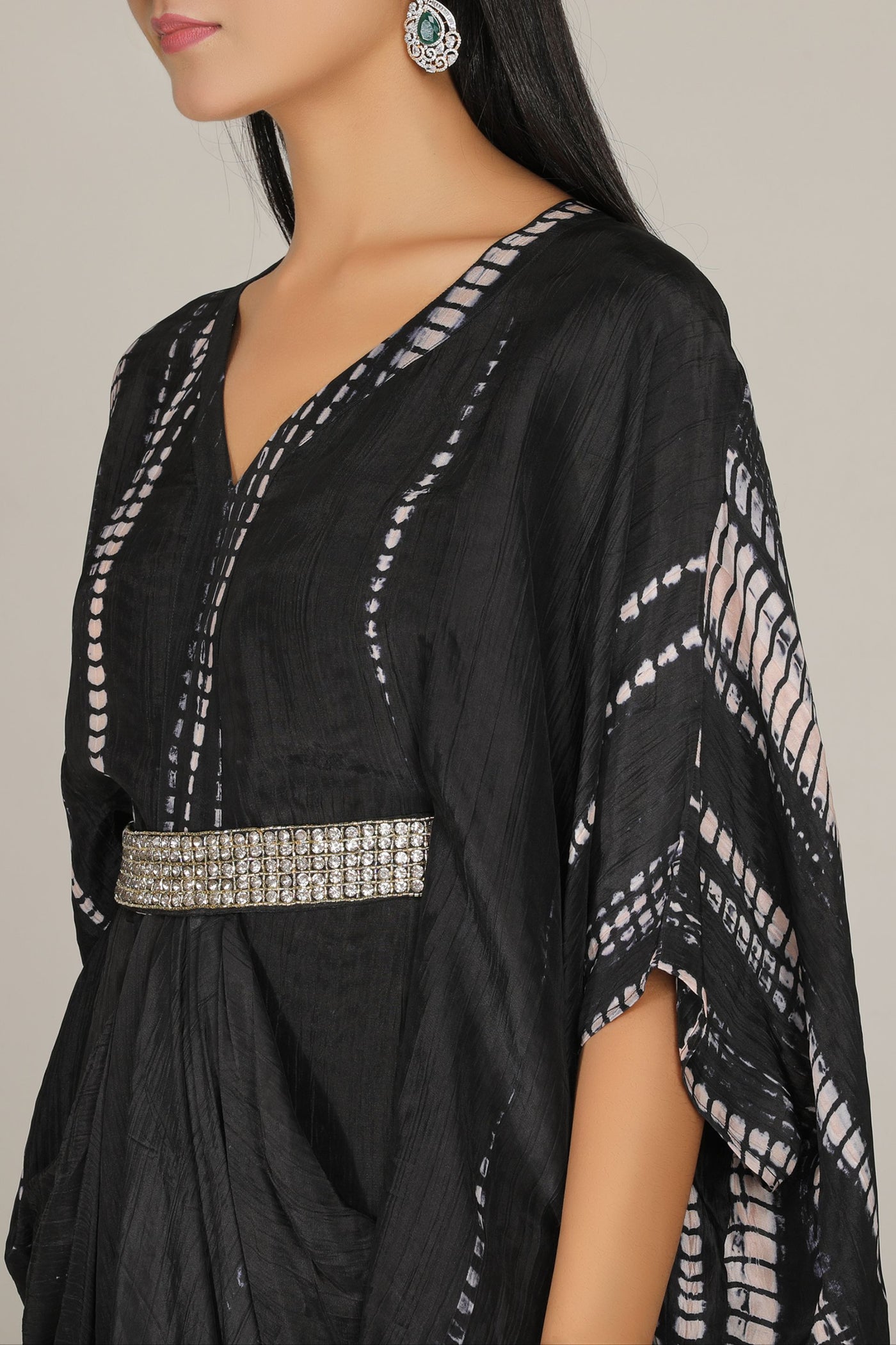 Aneehka Black Raya Drape Kaftan indian designer wear online shopping melange singapore