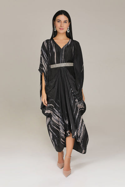 Aneehka Black Raya Drape Kaftan indian designer wear online shopping melange singapore