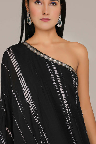 Aneehka Black Raya Single Shoulder Jump Suit indian designer wear online shopping melange singapore