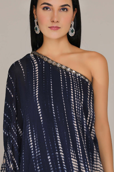 Aneehka Blue Raya Single Shoulder Jump Suit indian designer wear online shopping melange singapore