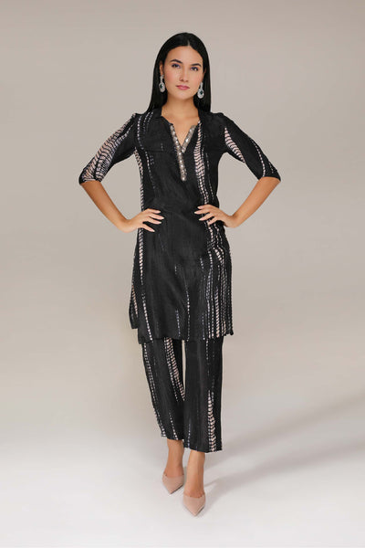 Aneehka Black Raya Straight Kurta with Pants indian designer wear online shopping melange singapore