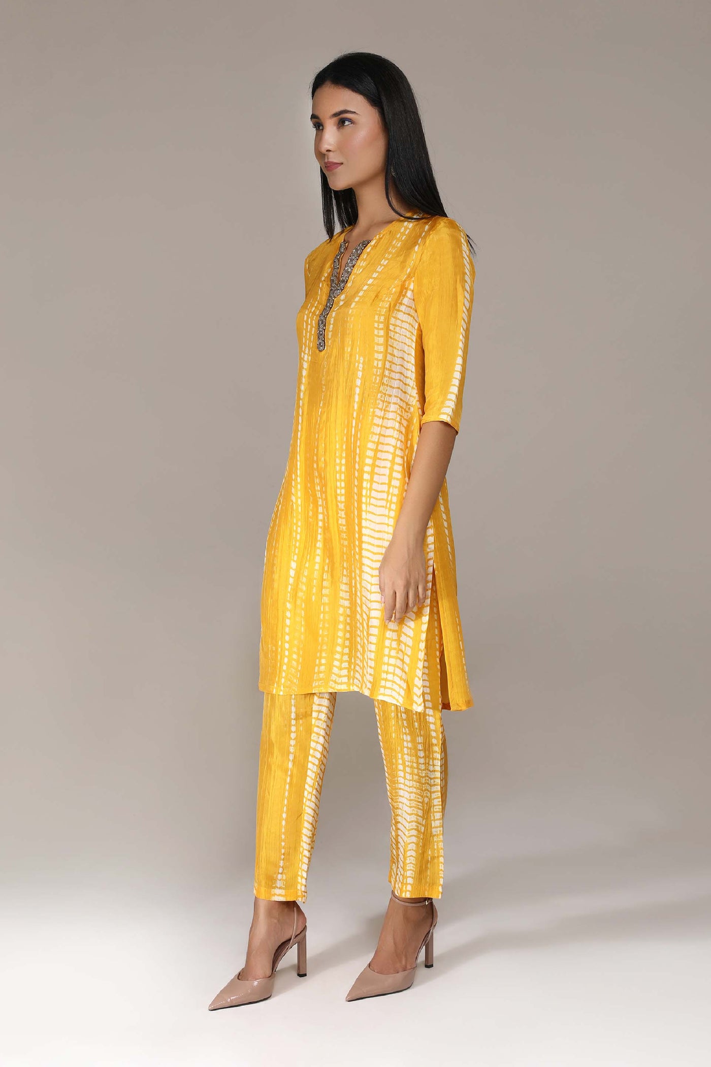 Aneehka Yellow Raya Straight Kurta with Pants indian designer wear online shopping melange singapore