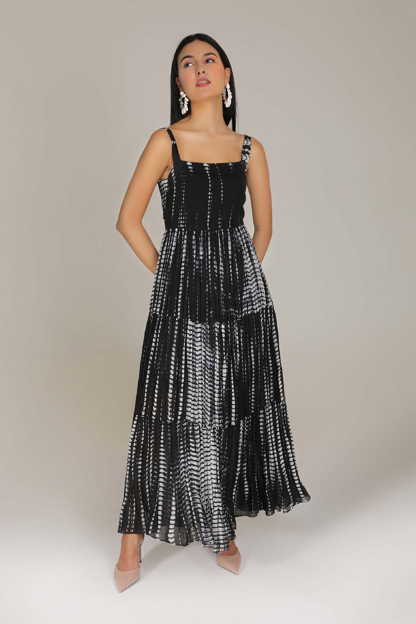 Aneehka Black Raya Tiered Dress indian designer wear online shopping melange singapore