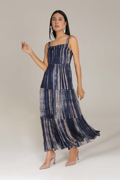 Aneehka Blue Raya Tiered Dress indian designer wear online shopping melange singapore