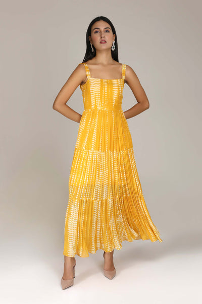 Aneehka Yellow Raya Tiered Dress indian designer wear online shopping melange singapore