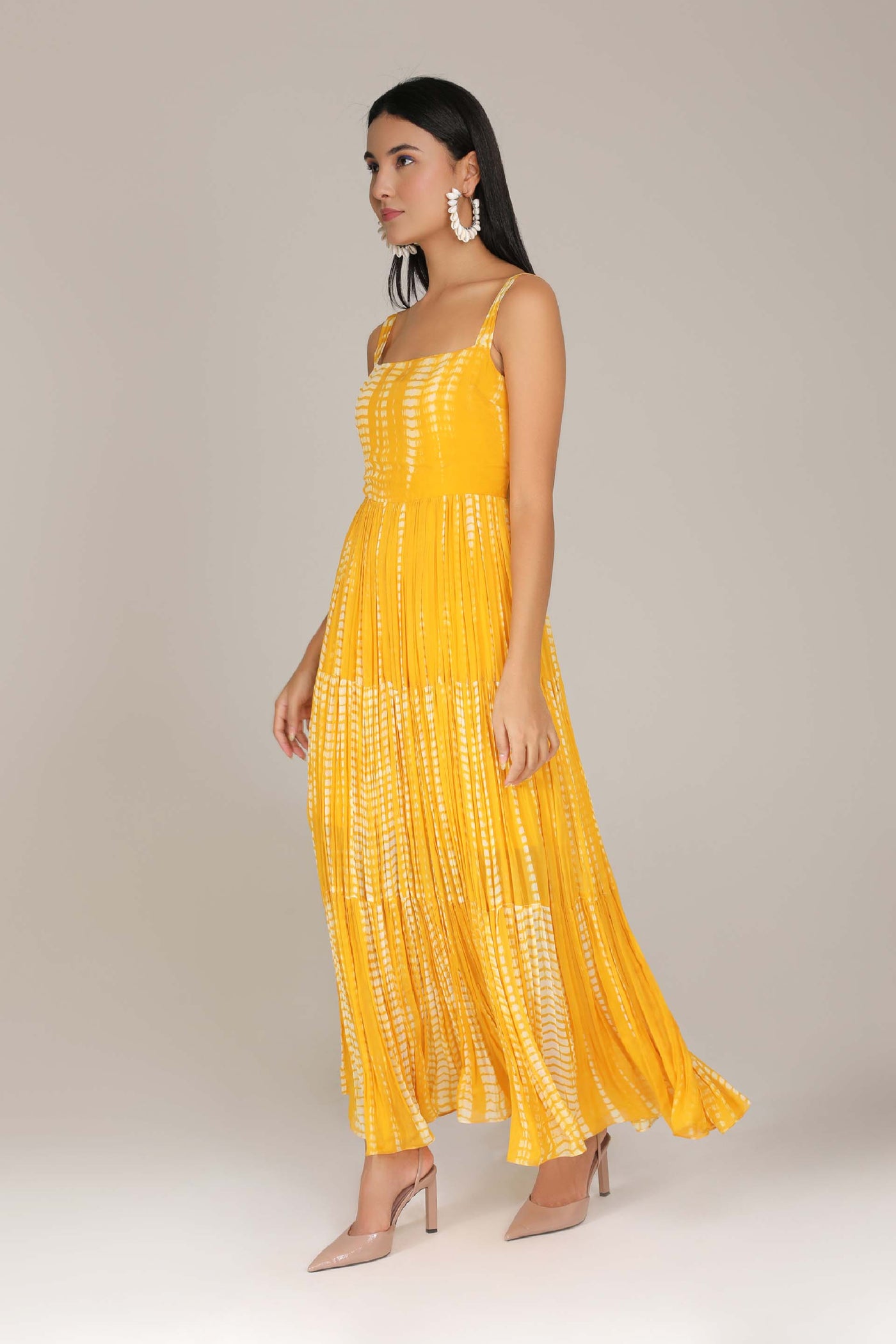 Aneehka Yellow Raya Tiered Dress indian designer wear online shopping melange singapore