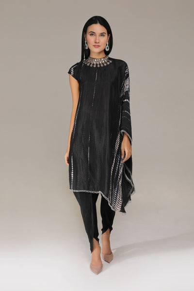 Aneehka Black Raya half Kaftan Kurta With dhoti pants indian designer wear online shopping melange singapore