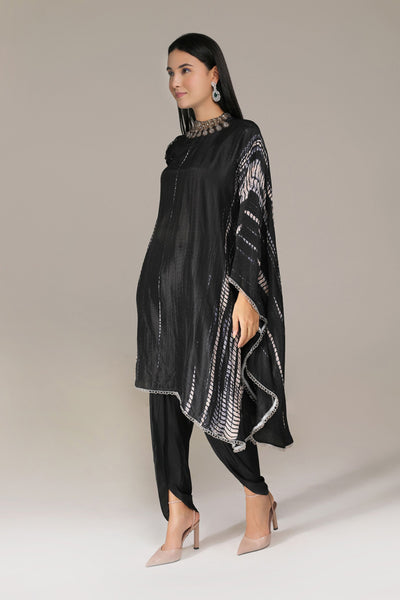 Aneehka Black Raya half Kaftan Kurta With dhoti pants indian designer wear online shopping melange singapore