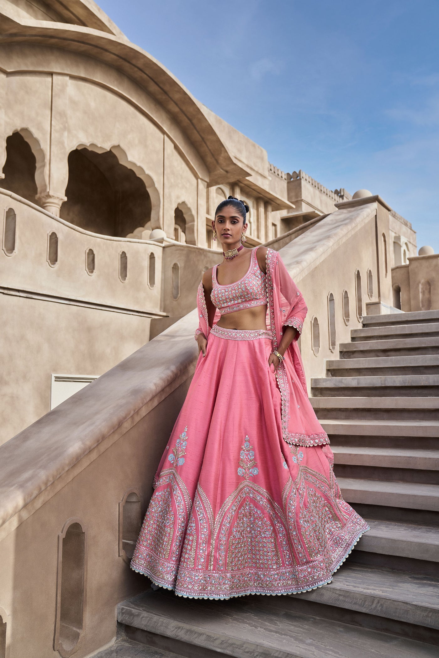  Anita Dingre Pushpam Lehenga Jaipur Pink womenswear fashion designer fashion online shopping melange singapore