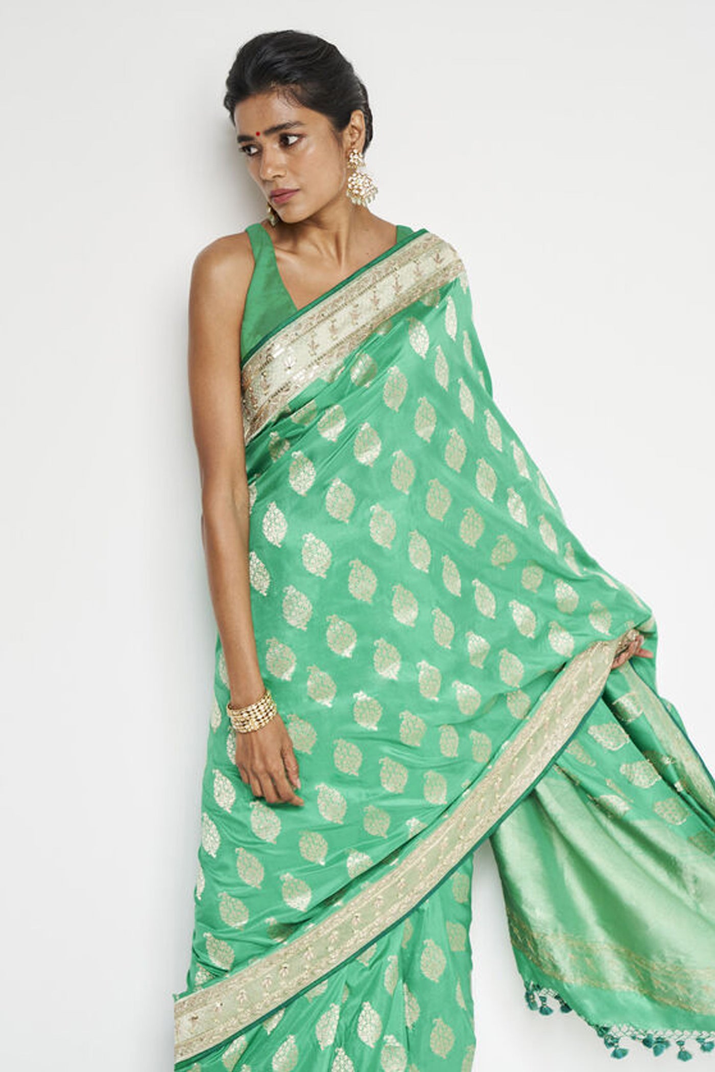 Anita Dongre Adaj Benarasi Saree Green indian designer wear online shopping melange singapore