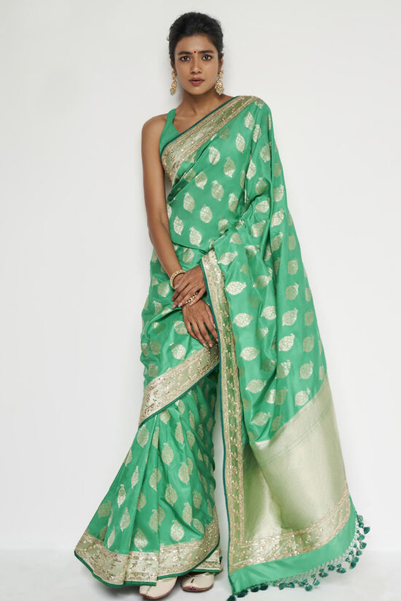 Anita Dongre Adaj Benarasi Saree Green indian designer wear online shopping melange singapore