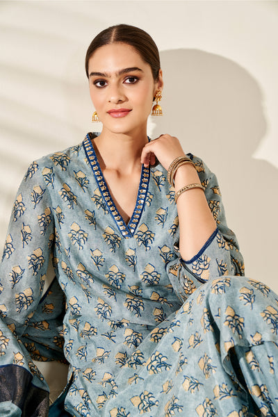Anita Dongre Afsa Kurta Set Blue festive indian designer wear online shopping melange singapore