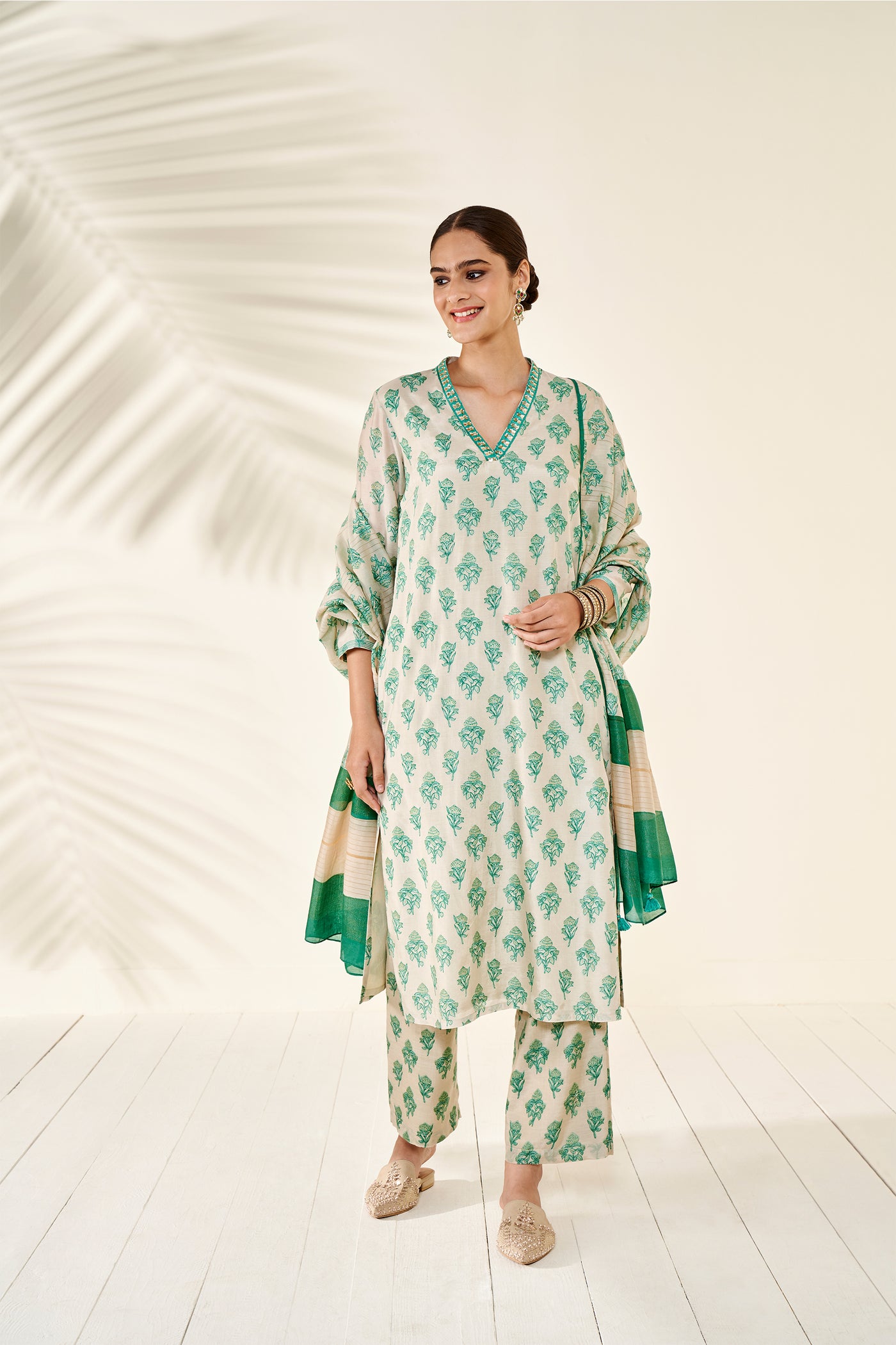 Anita Dongre Afsa Kurta Set Green festive indian designer wear online shopping melange singapore