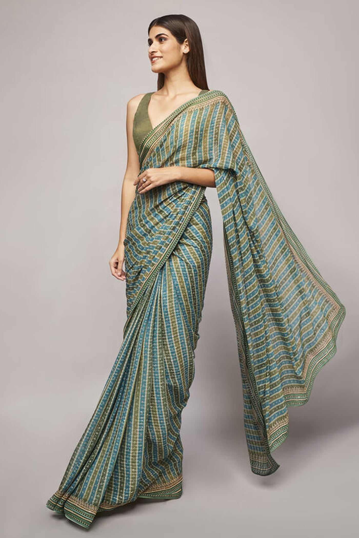 Anita Dongre Alana Saree Sage indian designer wear online shopping melange singapore