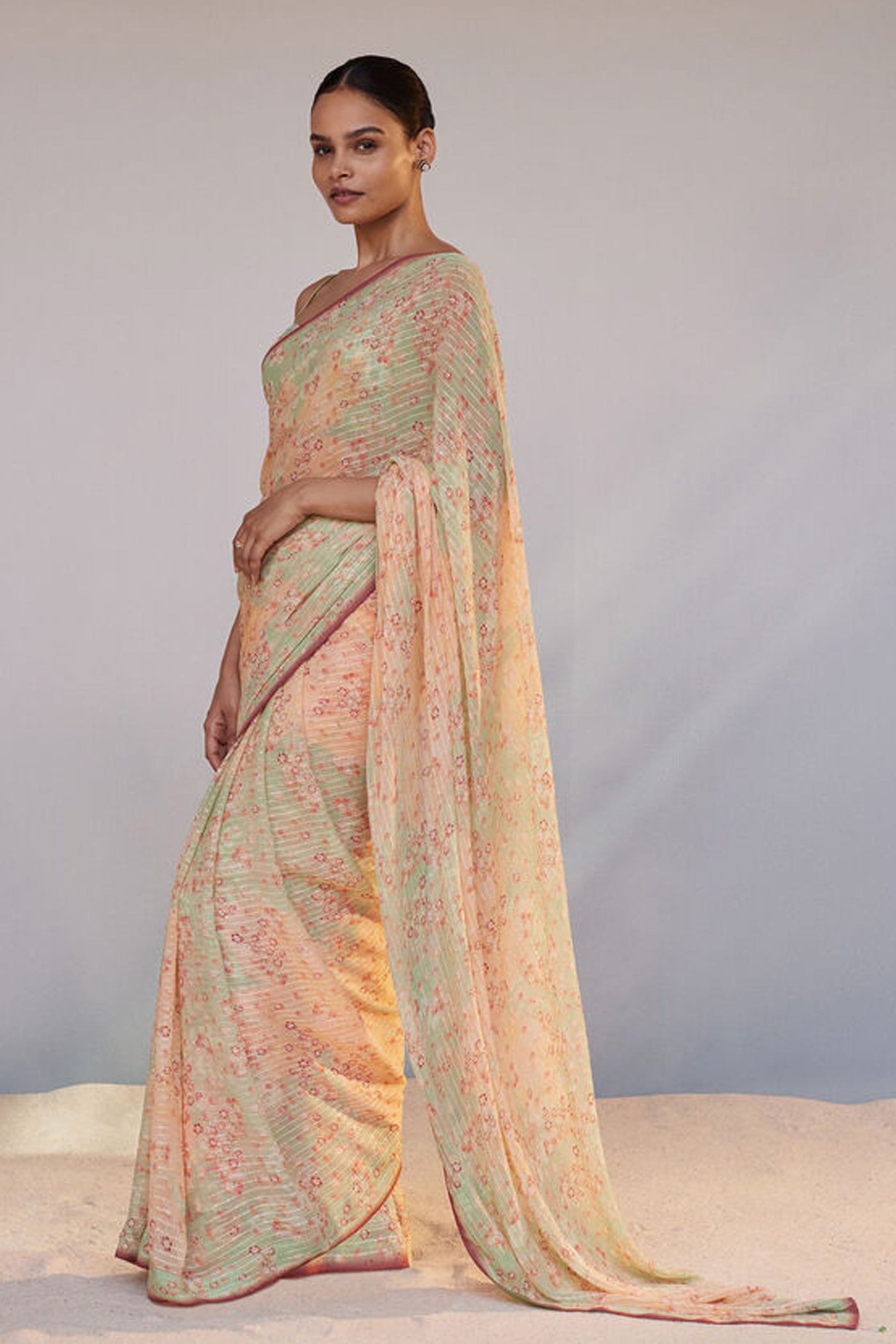 Anita Dongre Alora Saree Set Sage indian designer wear online shopping melange singapore