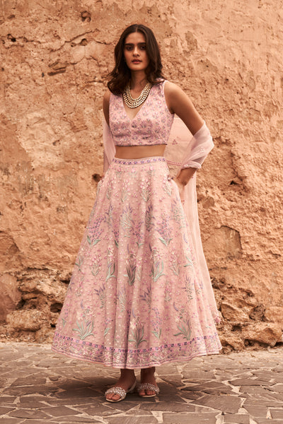 Anita Dongre Yaruhi Crop Top & Skirt Set Lehenga pink online shopping melange singapore indian designer wear festive bridal trousseau wedding