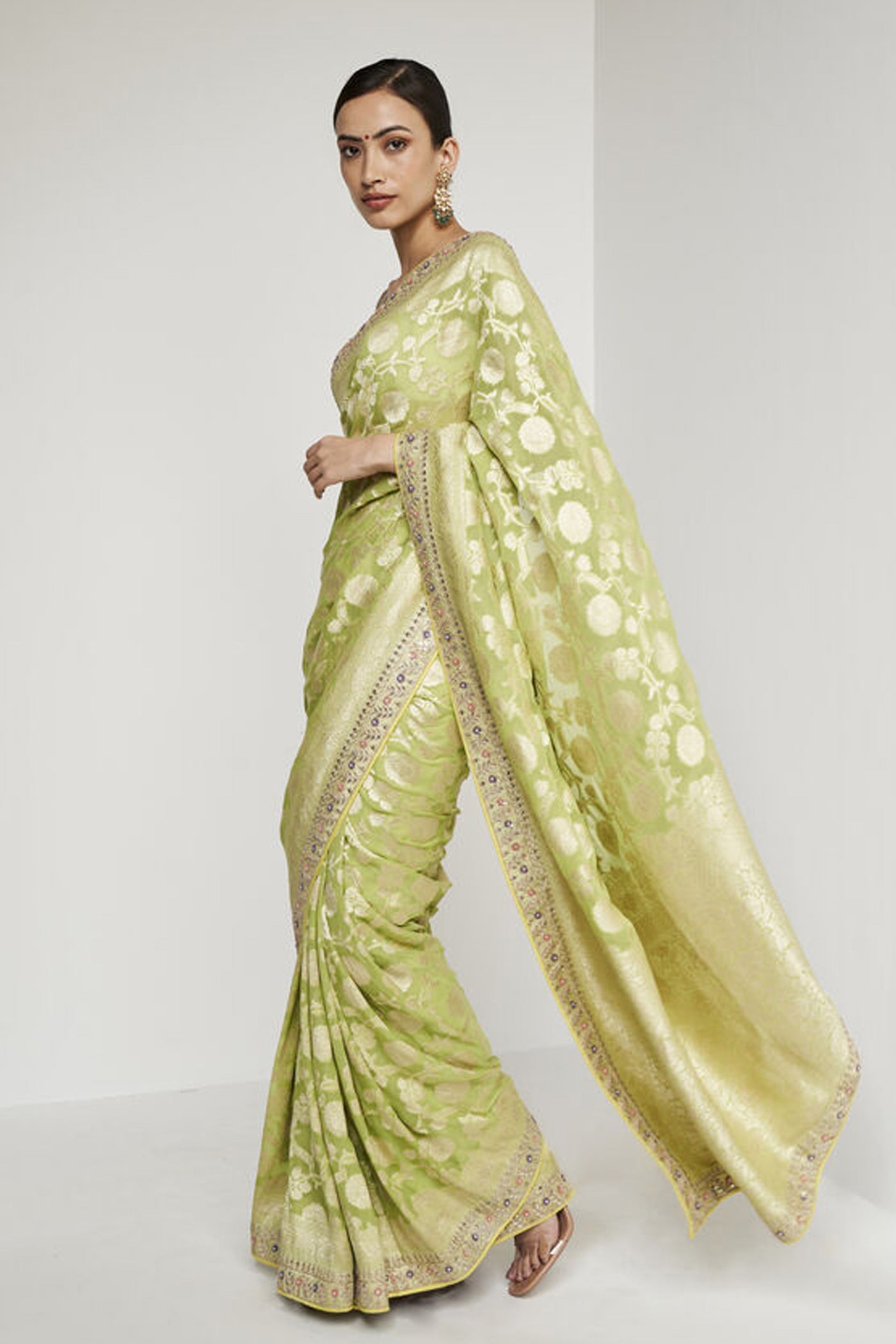 Anita Dongre Asna Benarasi Saree Lime indian designer wear online shopping melange singapore