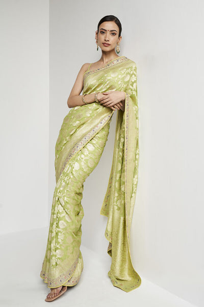 Anita Dongre Asna Benarasi Saree Lime indian designer wear online shopping melange singapore
