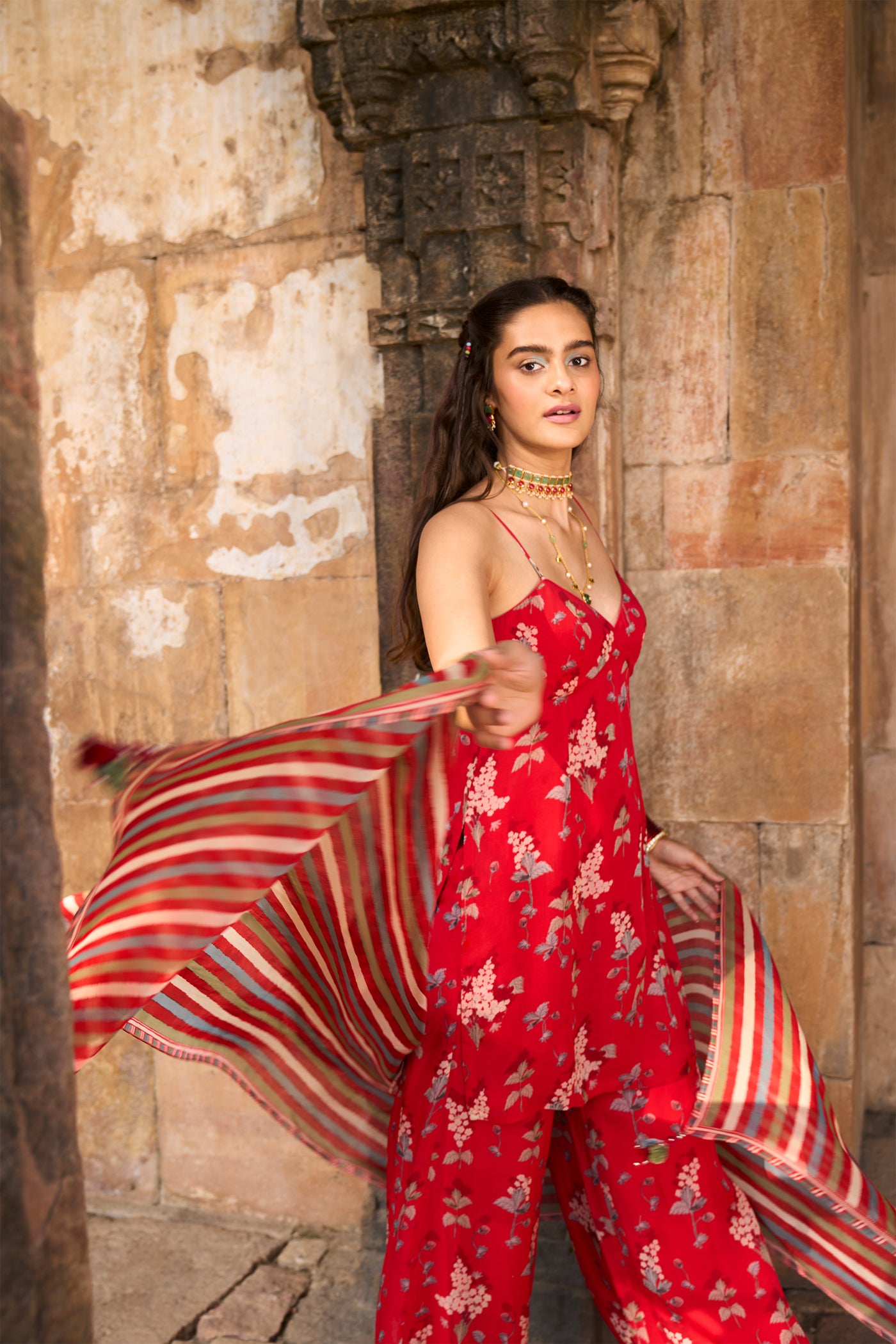 Anita Dongre Aura Sharara Set Red festive indian designer wear online shopping melange singapore