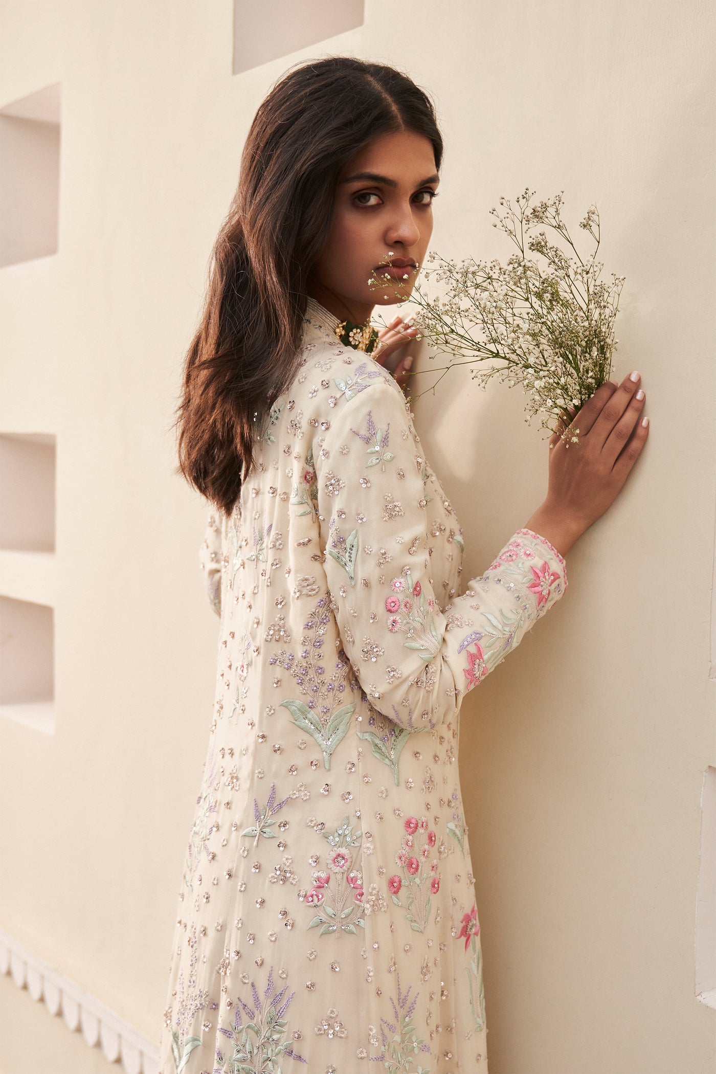 Anita Dongre Blooming Daydreams Jacket​ ivory white online shopping melange singapore indian designer wear bridal wedding festive trousseau