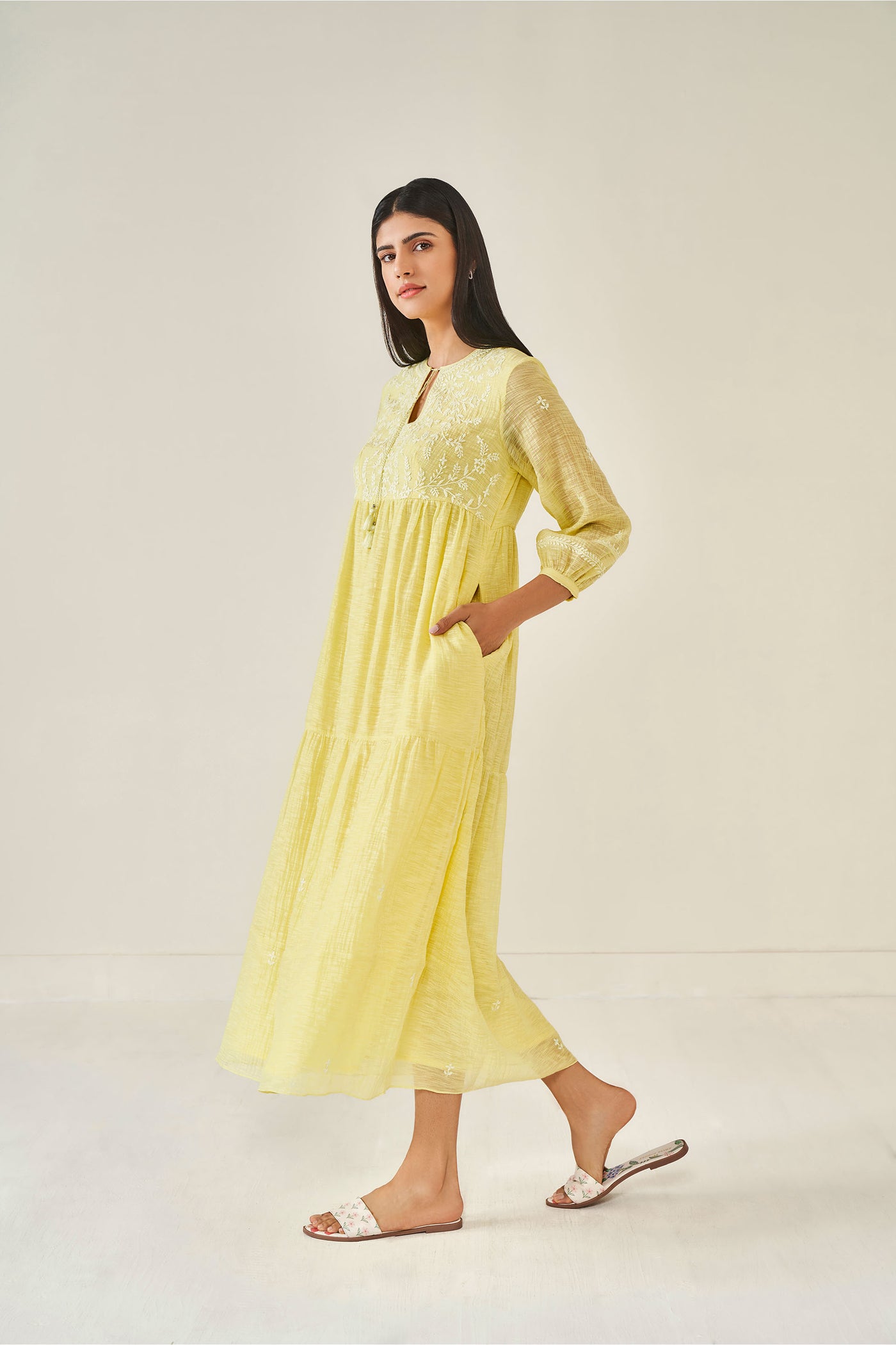 Anita Dongre Blossom Dress Yellow western indian designer wear online shopping melange singapore