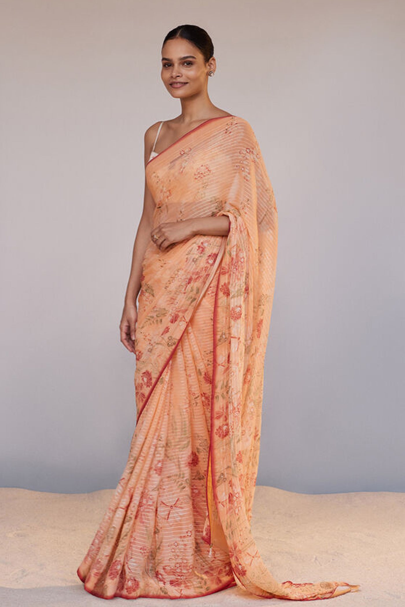 Anita Dongre Calfuray Saree Set Peach indian designer wear online shopping melange singapore
