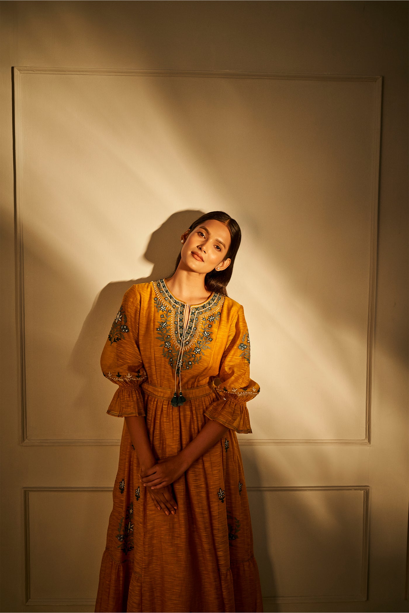Anita Dongre Faiha Dress Ochre western indian designer wear online shopping melange singapore