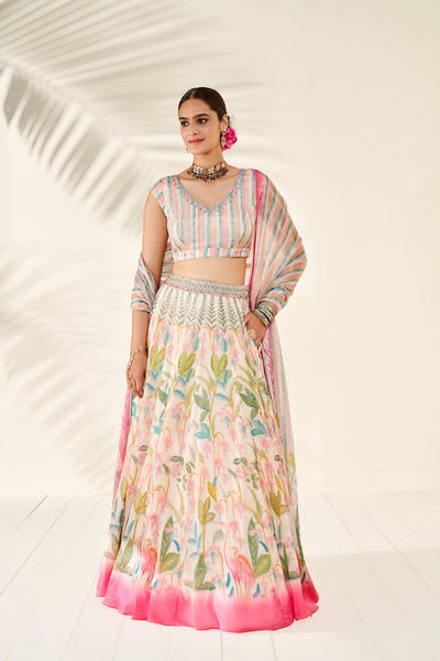 Anita Dongre Flamingo Paradise Lehenga Set Natural festive indian designer wear online shopping melange singapore