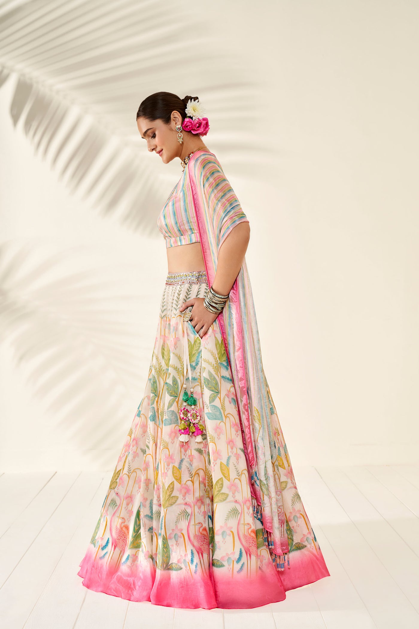 Anita Dongre Flamingo Paradise Lehenga Set Natural festive indian designer wear online shopping melange singapore