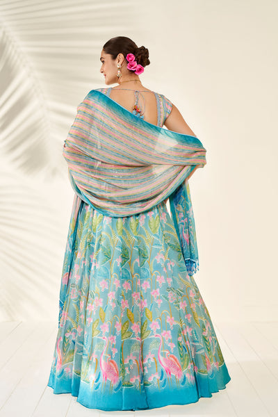Anita Dongre Flamingo Paradise Lehenga Set Blue festive indian designer wear online shopping melange singapore