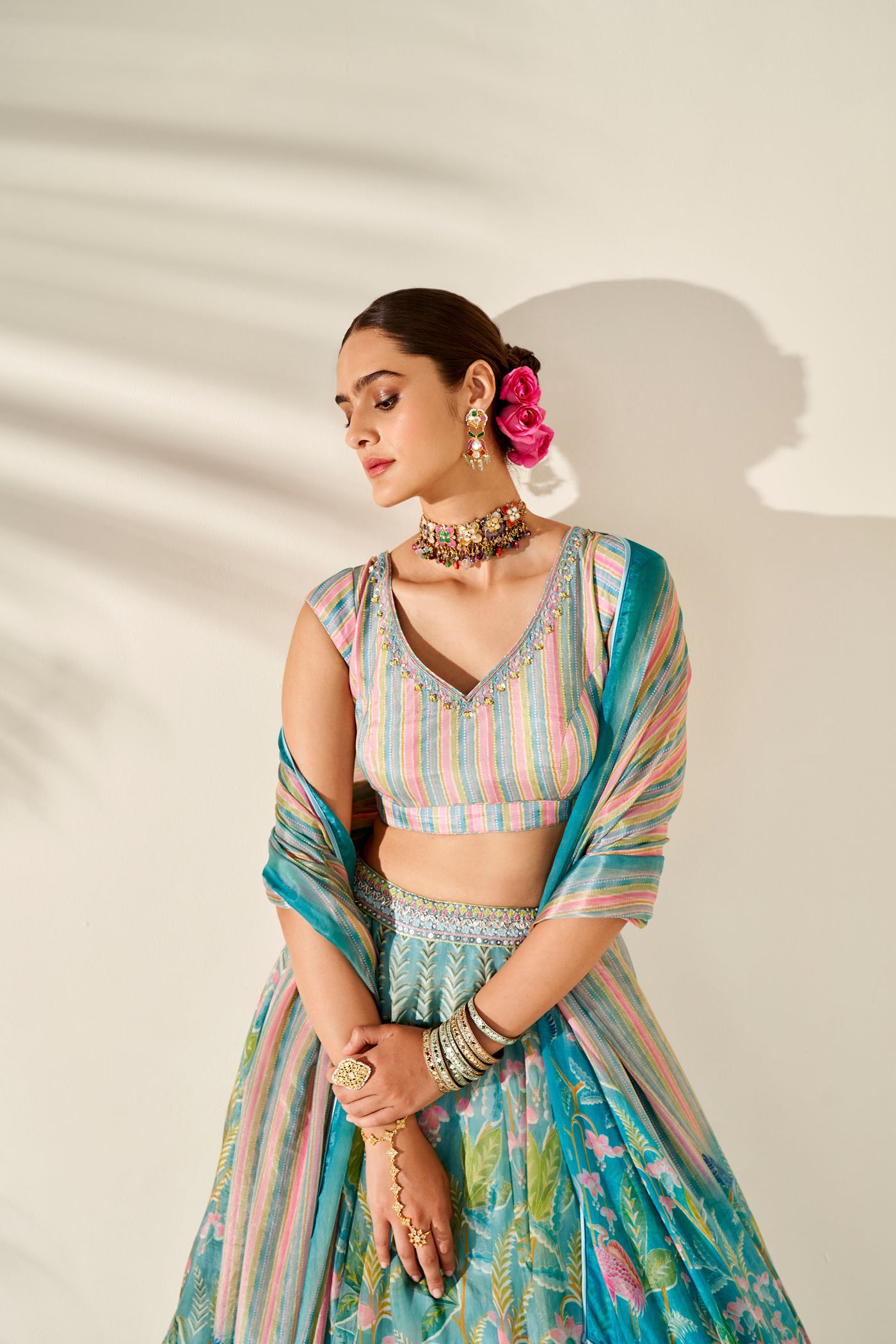 Anita Dongre Flamingo Paradise Lehenga Set Blue festive indian designer wear online shopping melange singapore
