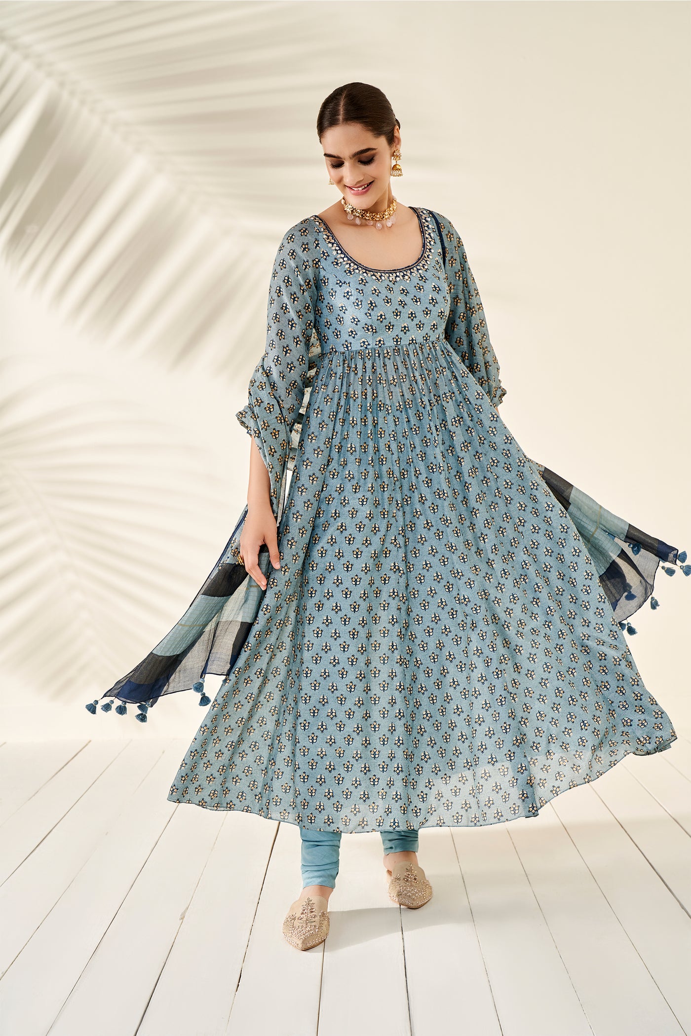 Anita Dongre Hoor Anarkali Set blue festive indian designer wear online shopping melange singapore