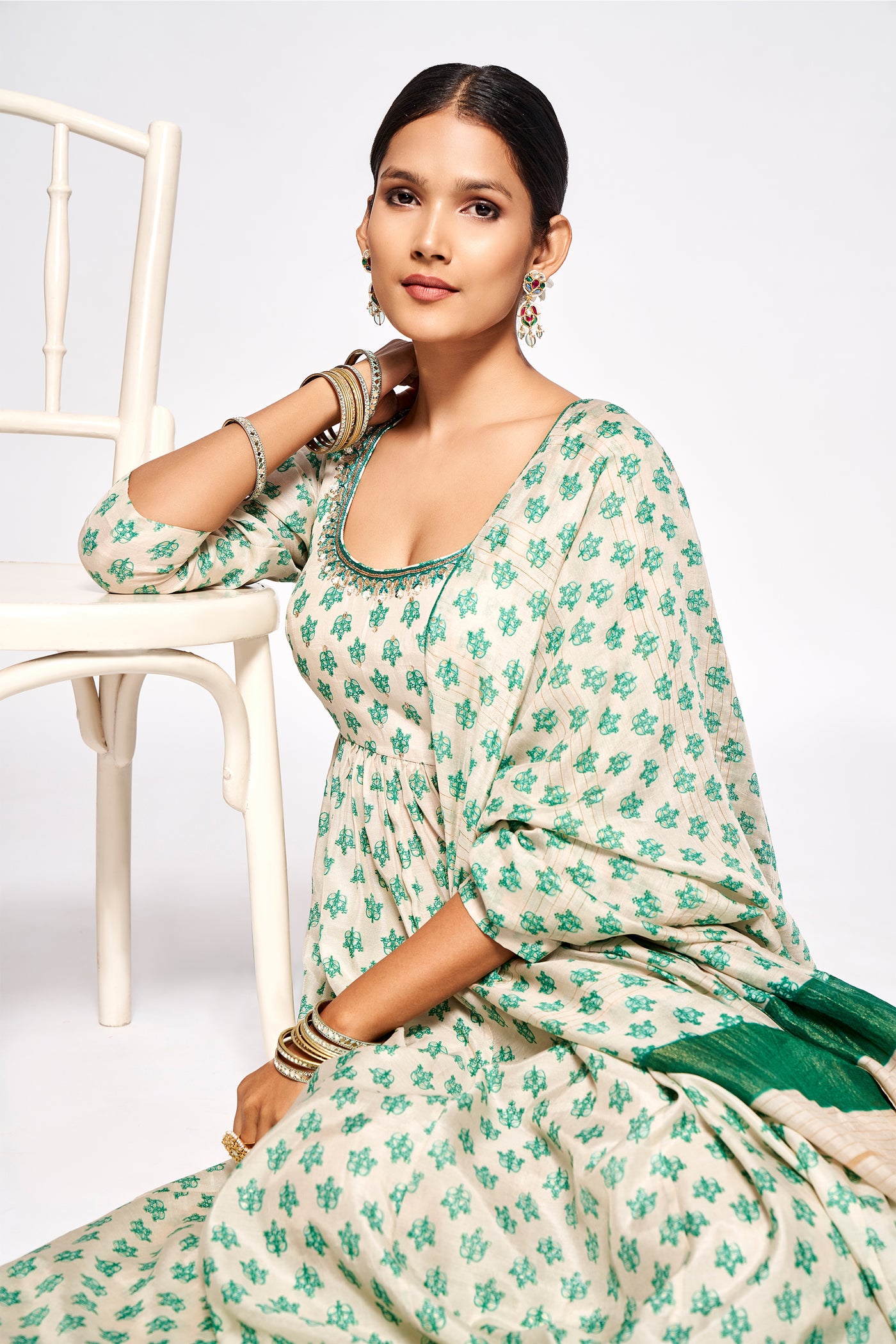 Anita Dongre Hoor Anarkali Set Green festive indian designer wear online shopping melange singapore