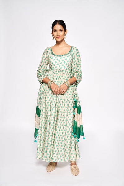 Anita Dongre Hoor Anarkali Set Green festive indian designer wear online shopping melange singapore