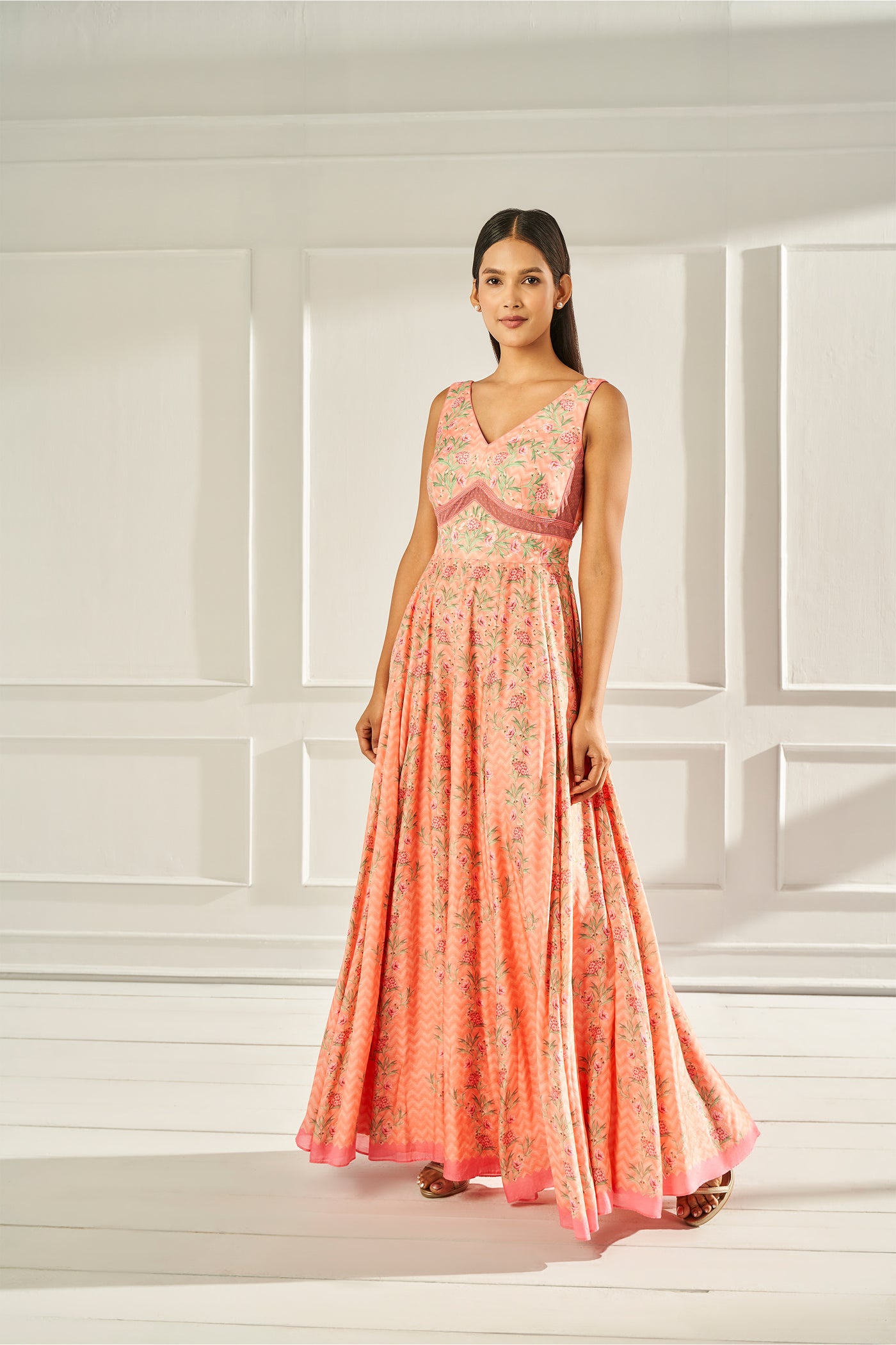 Anita Dongre Isabella Gown Coral western indian designer wear online shopping melange singapore