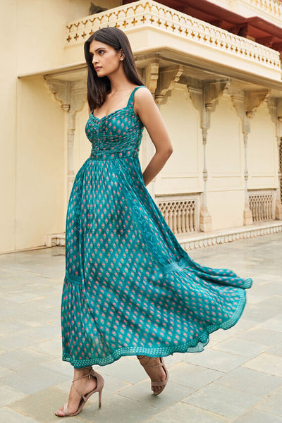 Anita Dongre Izel Dress Blue indian designer wear online shopping melange singapore
