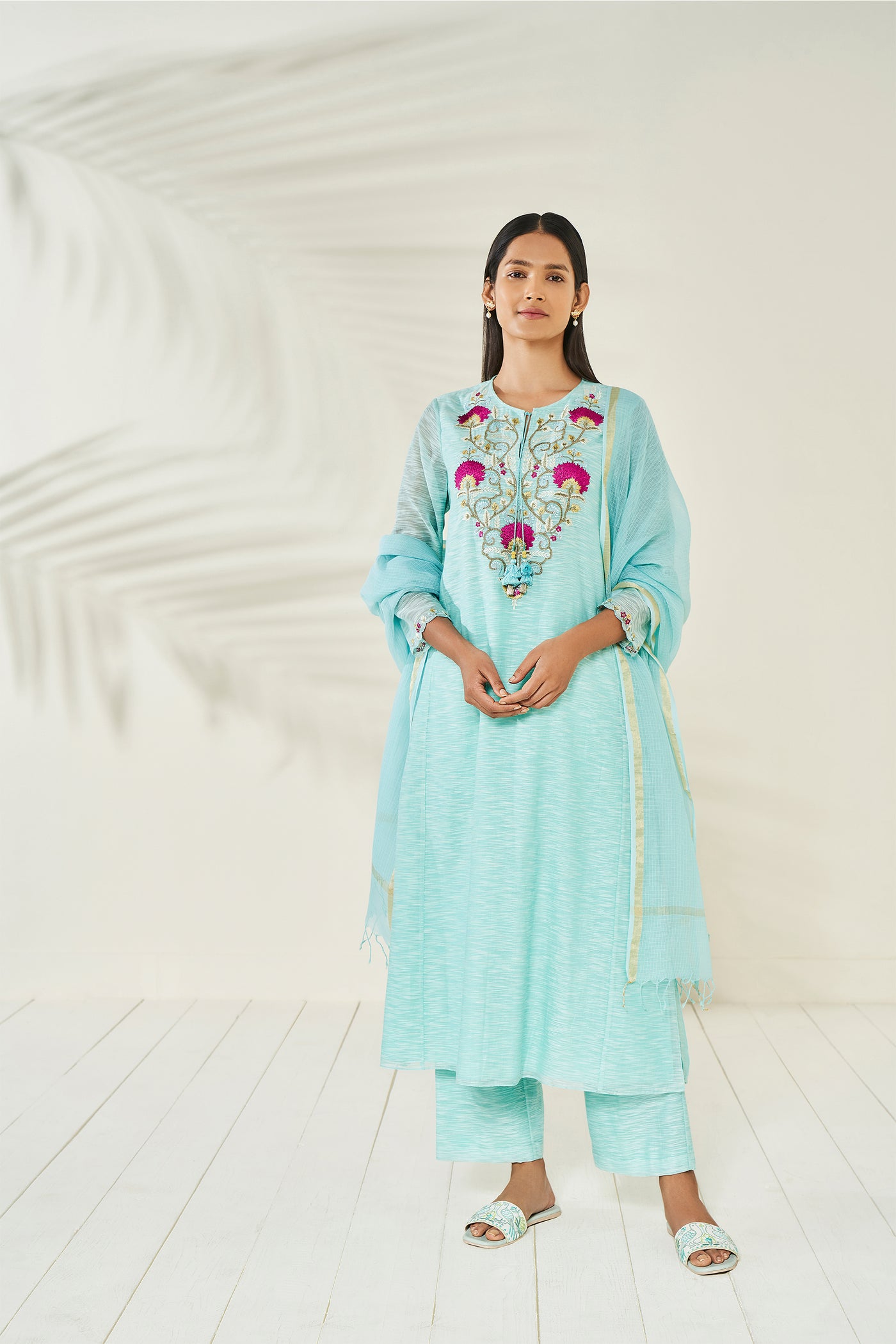 Anita Dongre Kayavi Kurta Set Aqua festive indian designer wear online shopping melange singapore