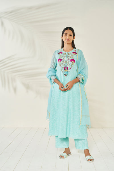 Anita Dongre Kayavi Kurta Set Aqua festive indian designer wear online shopping melange singapore