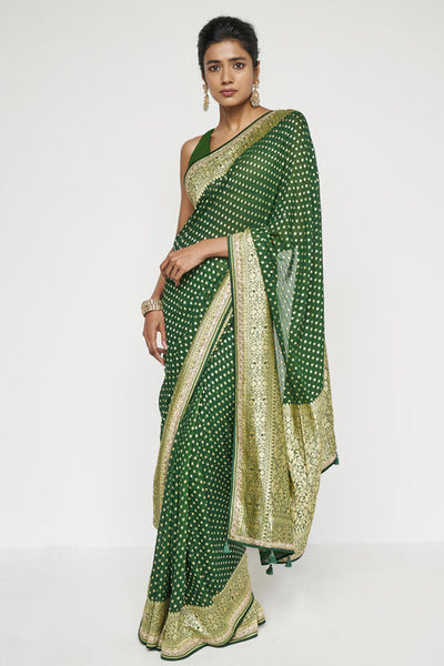 Anita Dongre Lekha Benarasi Saree Green indian designer wear online shopping melange singapore