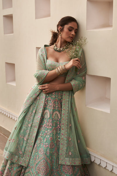 Anita Dongre Lovestruck Lehenga Aqua Blue online shopping melange singapore indian designer wear bridal wedding trousseau