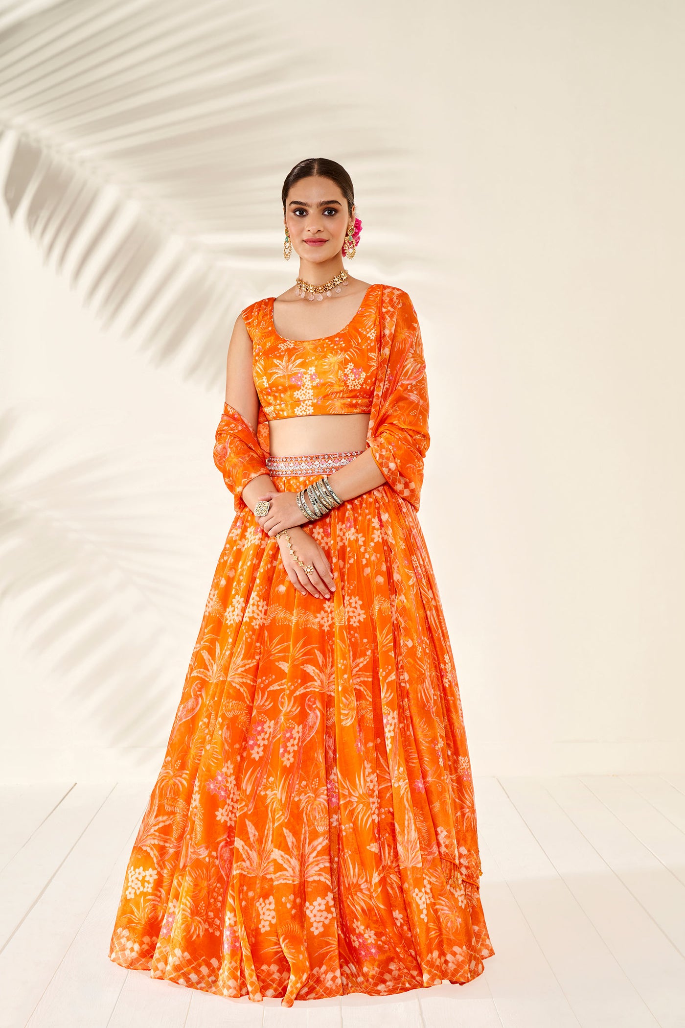 Anita Dongre Magic Magpies Lehenga Set Orange festive indian designer wear online shopping melange singapore
