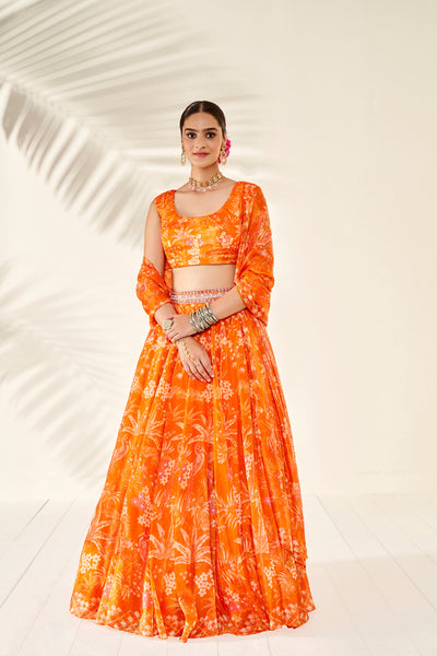 Anita Dongre Magic Magpies Lehenga Set Orange festive indian designer wear online shopping melange singapore