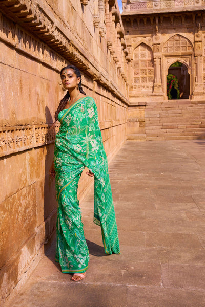 Anita Dongre Magic Magpies Saree Set Green festive indian designer wear online shopping melange singapore