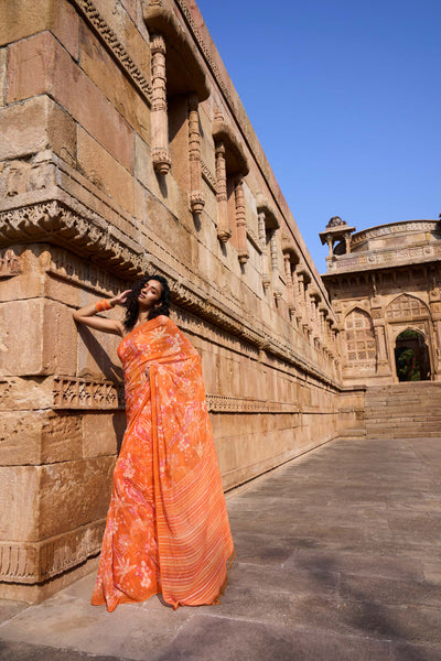 Anita Dongre Magic Magpies Saree Set Orange festive indian designer wear online shopping melange singapore