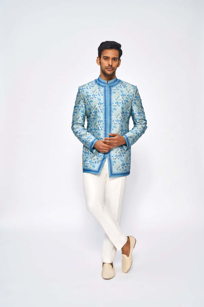 Anita Dongre menswear Malaank Bandhgala Powder Blue festive indian designer wear wedding groom online shopping melange singapore 