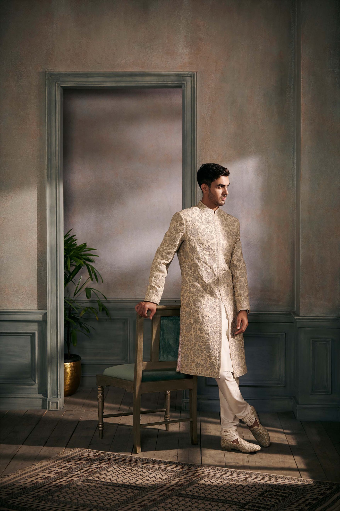Anita Dongre menswear Chayank Sherwani Beige festive wedding groom indian designer wear online shopping melange singapore 